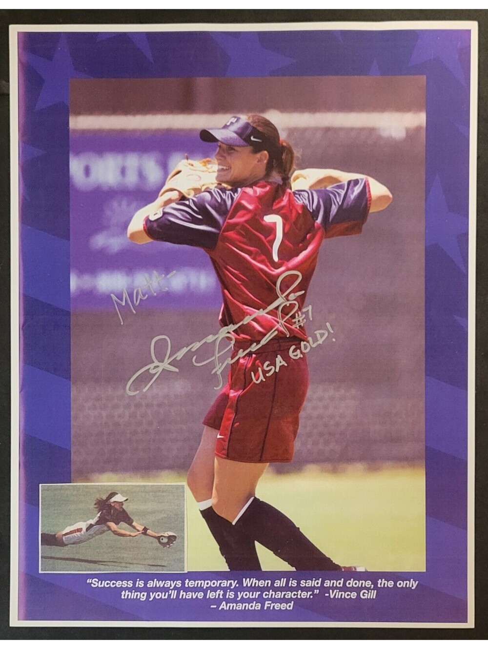 Amanda Freed Softball USA Gold Medalist Olypmics Autographed 8.5"x11" Photo